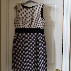 Tahari black blue and tan polka dot dress